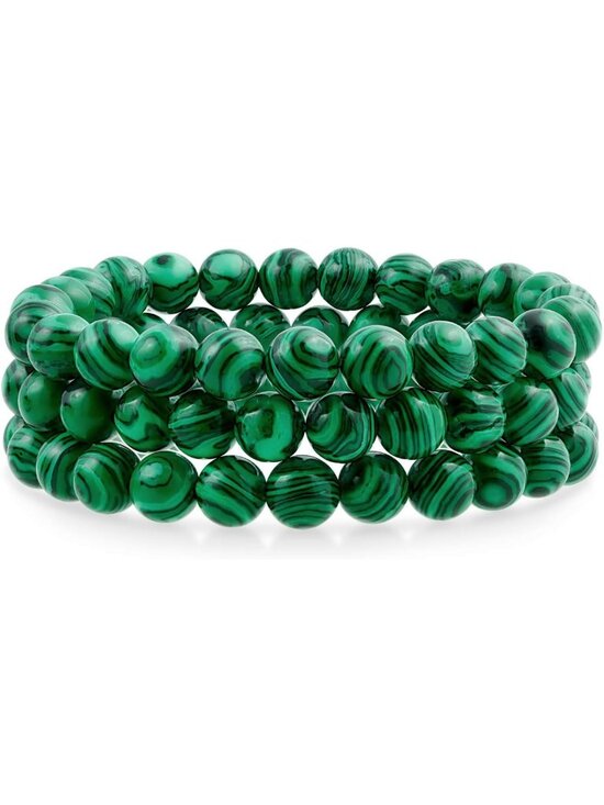 Jewelry - Unisex Stackable 3-Piece Gemstone Round Bead Stretch Bracelet Set - Adjustable